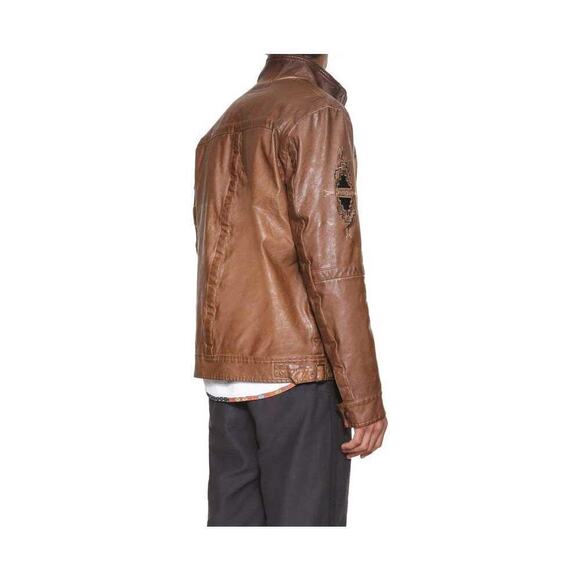 Desigual Chaq Alberto Full Zip Vegan Leather Jacket Long Sleeve Tan Size S NWT - Picture 2 of 14